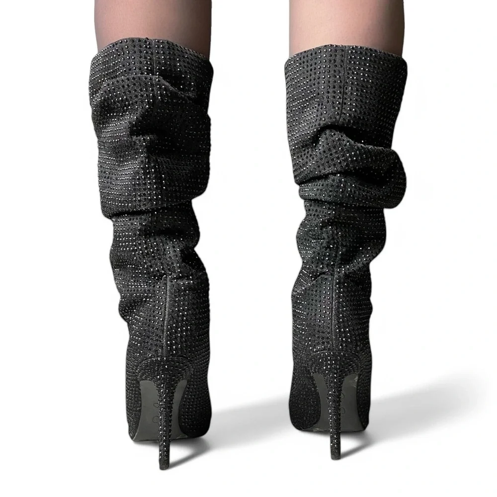 Jessica Simpson Black Rhinestone Slouch Boots - Size 8.5M - Picture 4 of 4